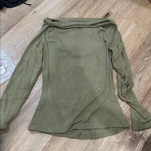 Olive Green Long Sleeve Top - off the shoulder - ribbed